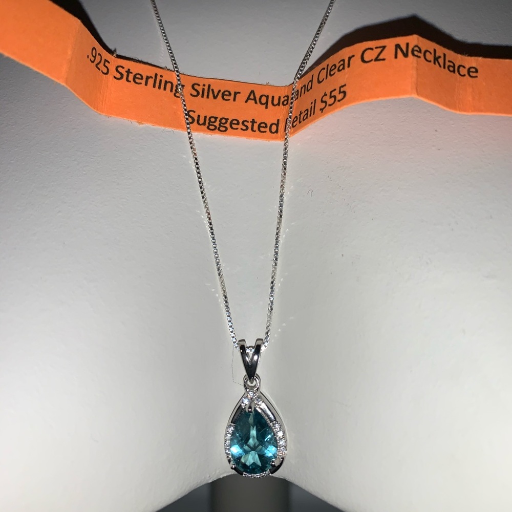 Aqua and clear cz necklace